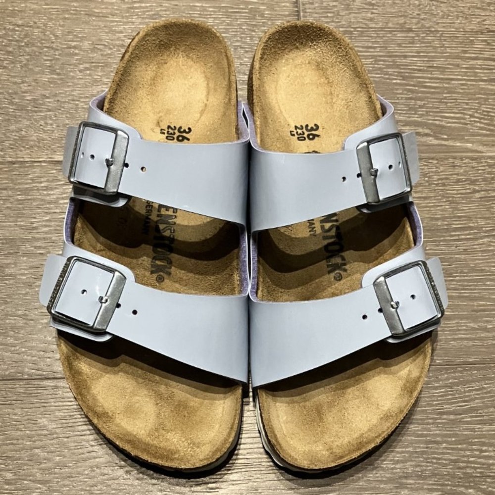 Birkenstock Arizona Patent Dove Blue Sandals